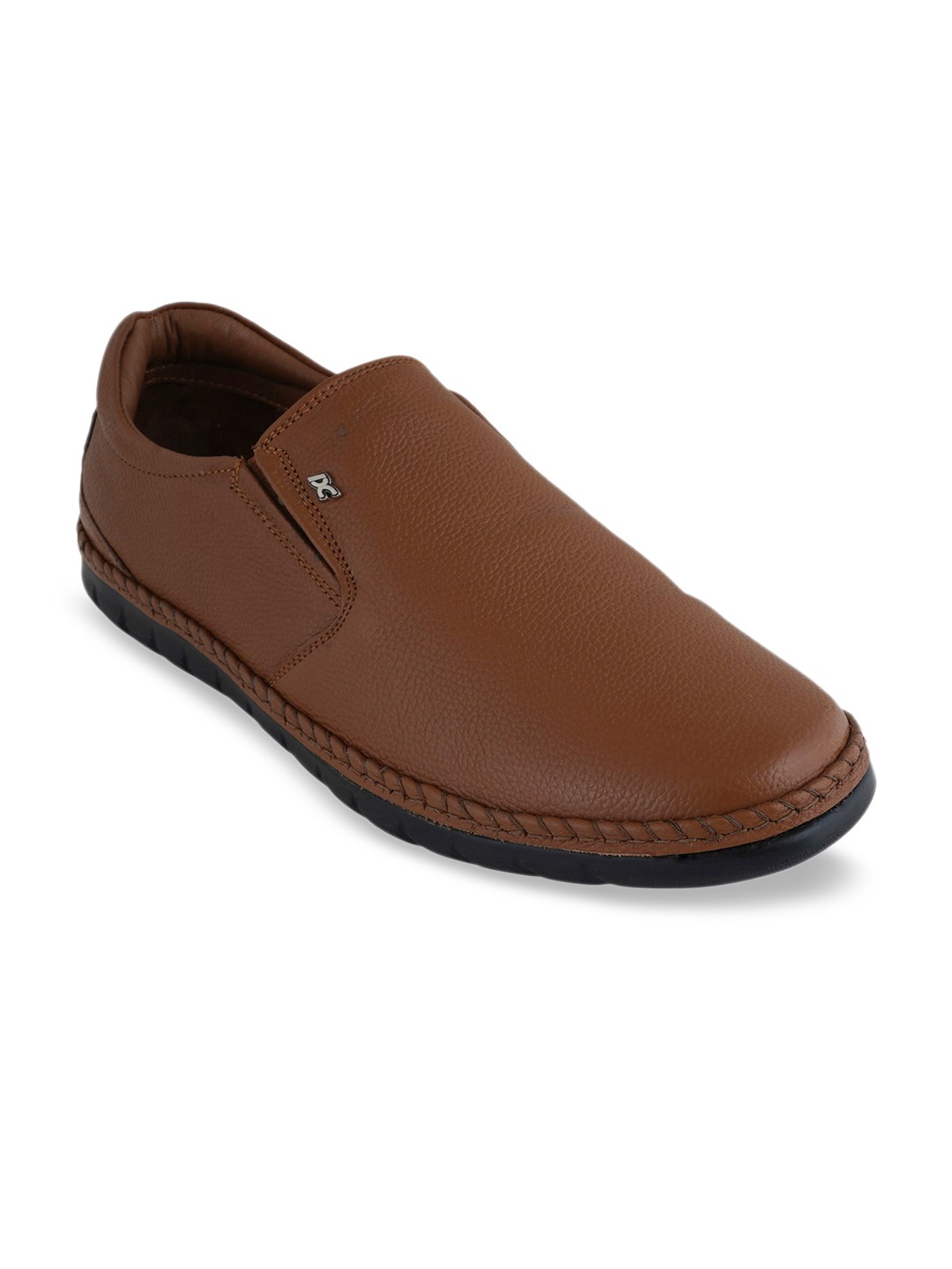 

Pelle Albero Men Textured Leather Formal Slip-On Shoes, Tan