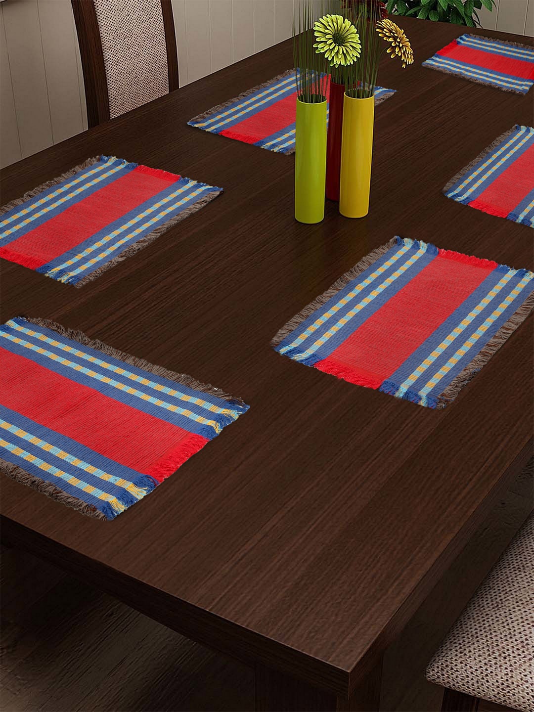 

KLOTTHE Red & Blue Set of 6 Striped Table Placemats
