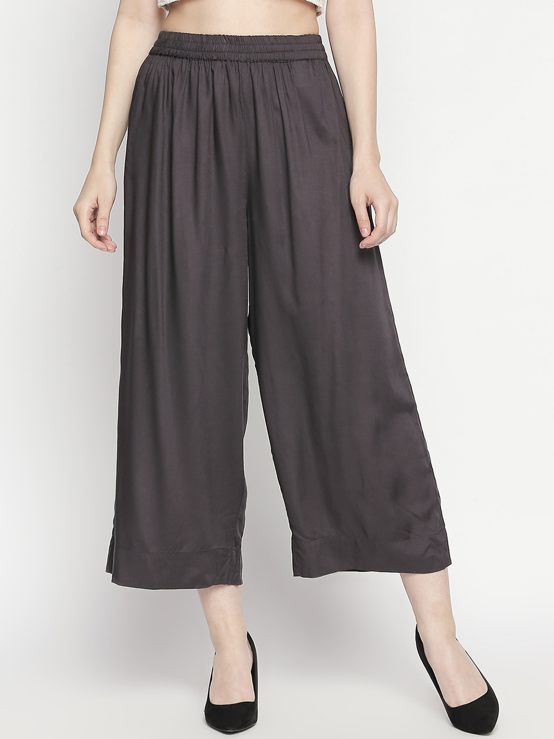

RANGMANCH BY PANTALOONS Women Grey Straight Fit Solid Parallel Trousers