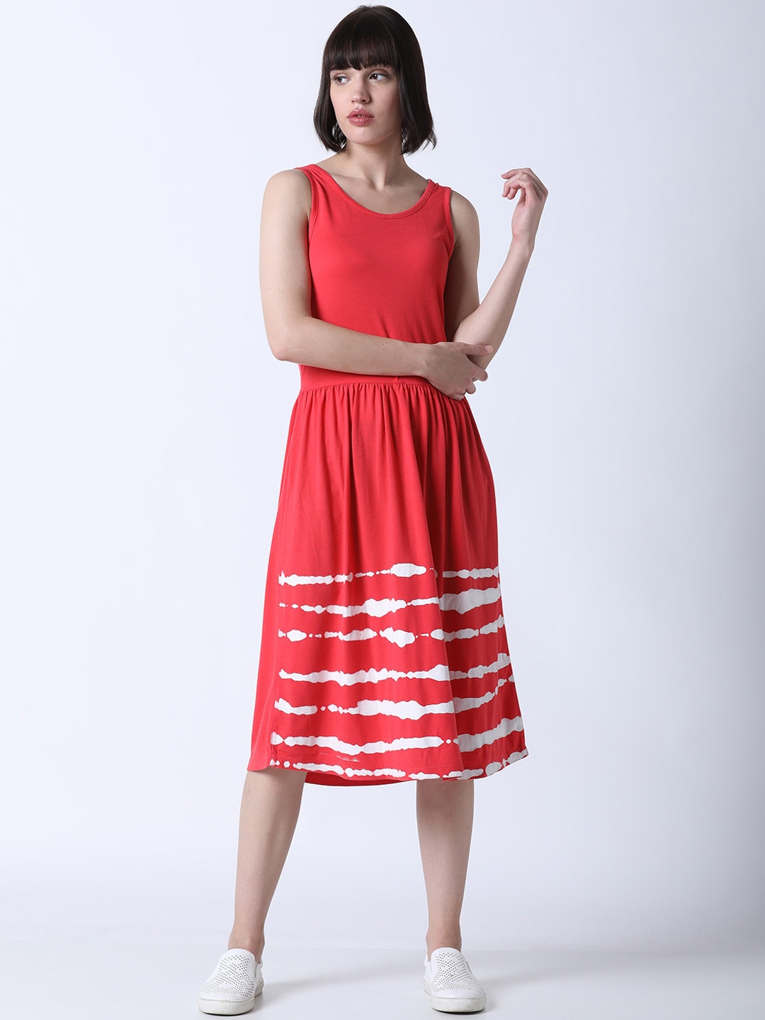 

Huetrap Women Red & White Printed Fit and Flare Dress