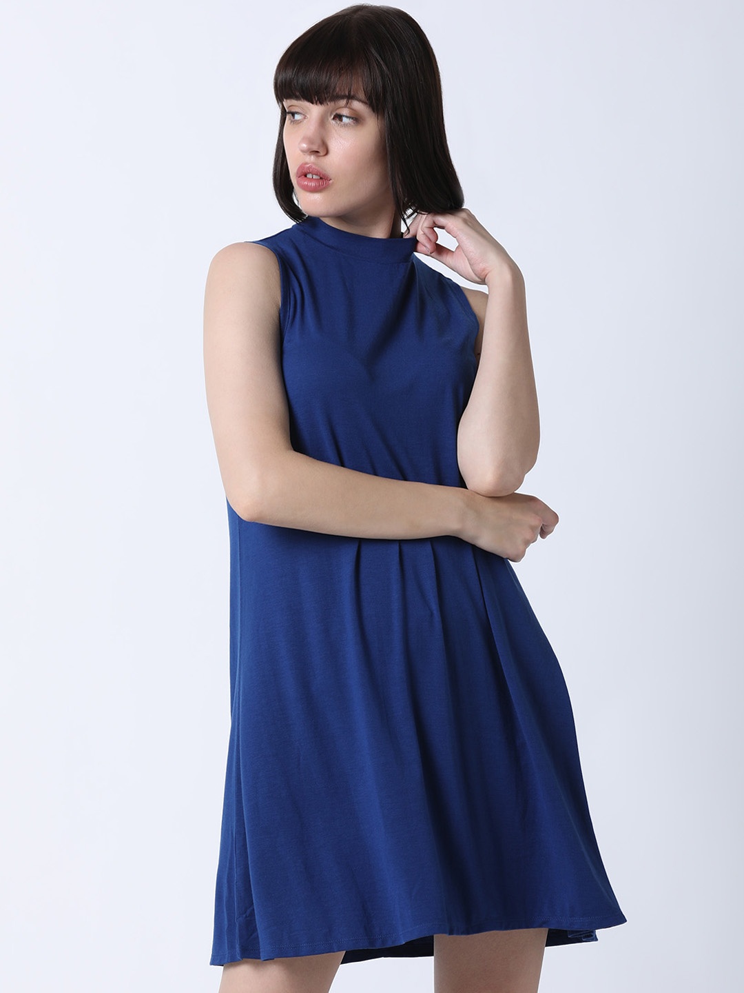 

Huetrap Women Navy Blue Solid A-Line Dress