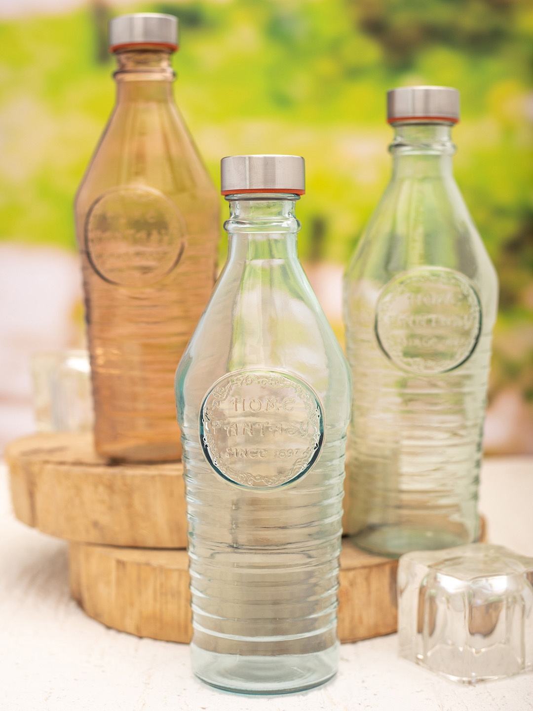 

White Gold Set of 3 Glass Bottles 1000ml each, Transparent
