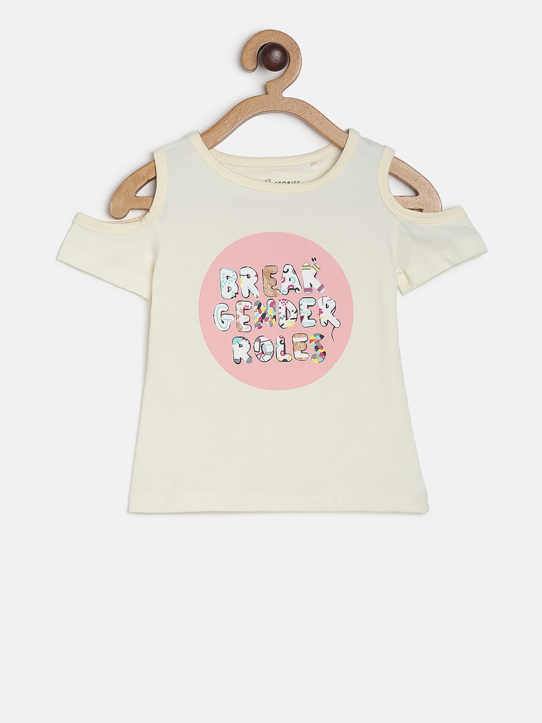 

TALES & STORIES Girls Cream-Coloured Printed Round Neck T-shirt