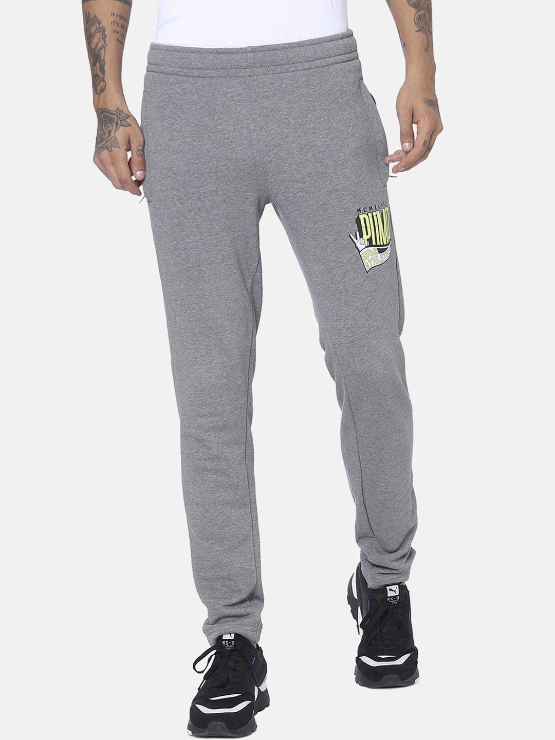 

Puma Men Grey Melange Graphic Print II Track Pants
