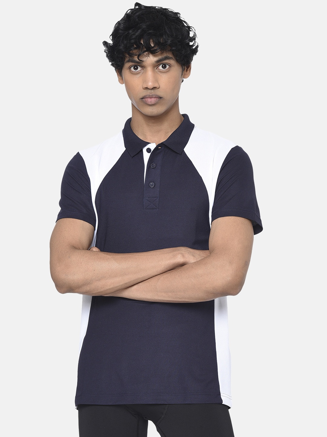

Puma Men Navy Blue Colourblocked Train Colorblock Polo T-shirt