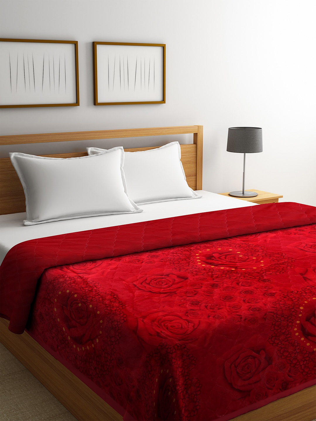 

KLOTTHE Red Floral AC Room 300 GSM Double Bed Comforter