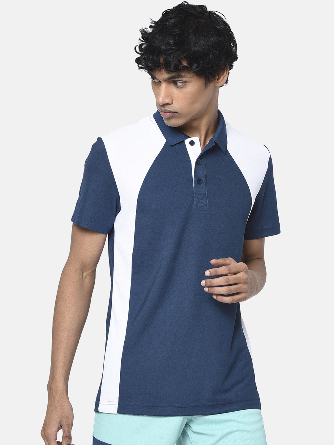 Puma Men Blue Colourblocked Polo Collar Train T-shirt