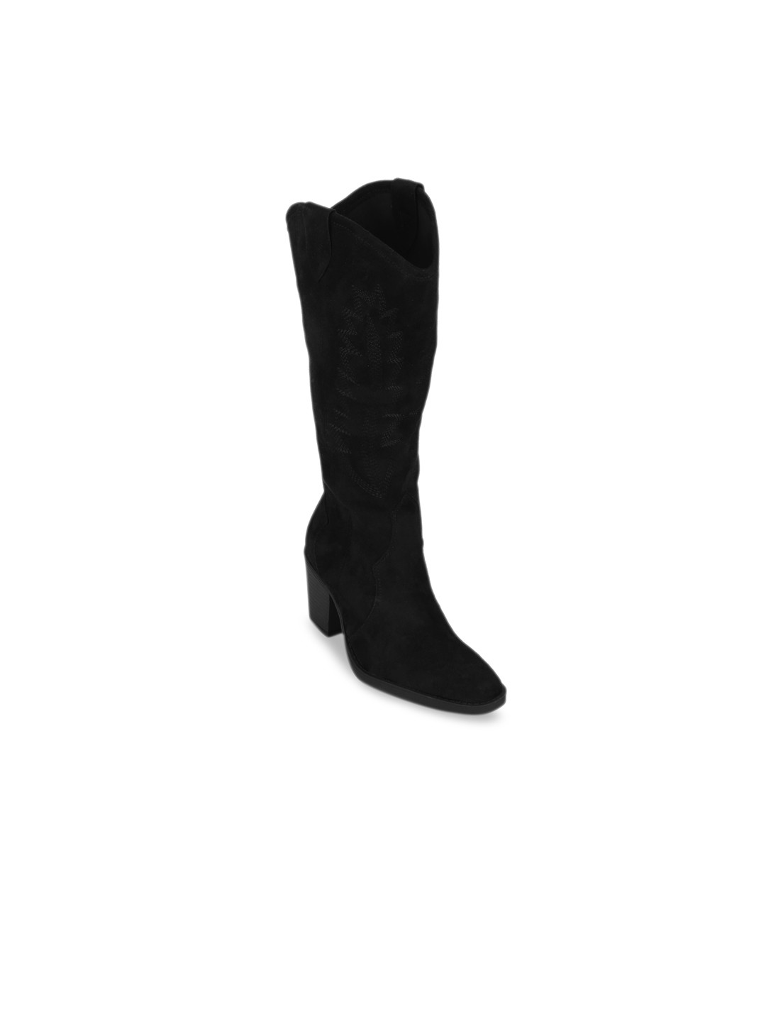 

Truffle Collection Women Black Woven Design Heeled High-Top Boots