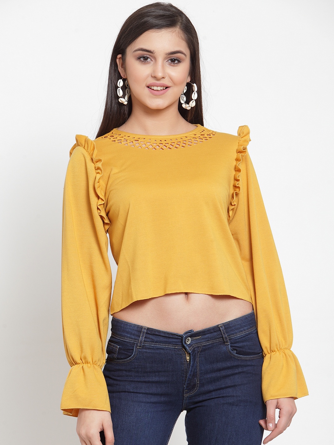 

KASSUALLY Women Mustard Yellow Solid Top