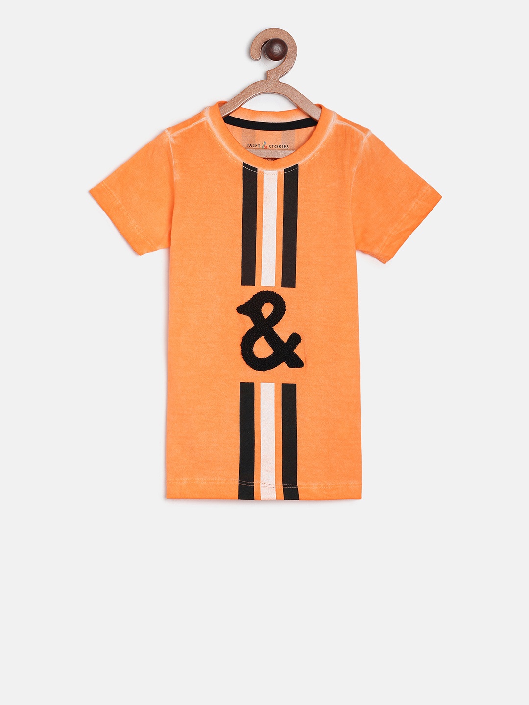 TALES & STORIES Boys Orange Printed Round Neck T-shirt