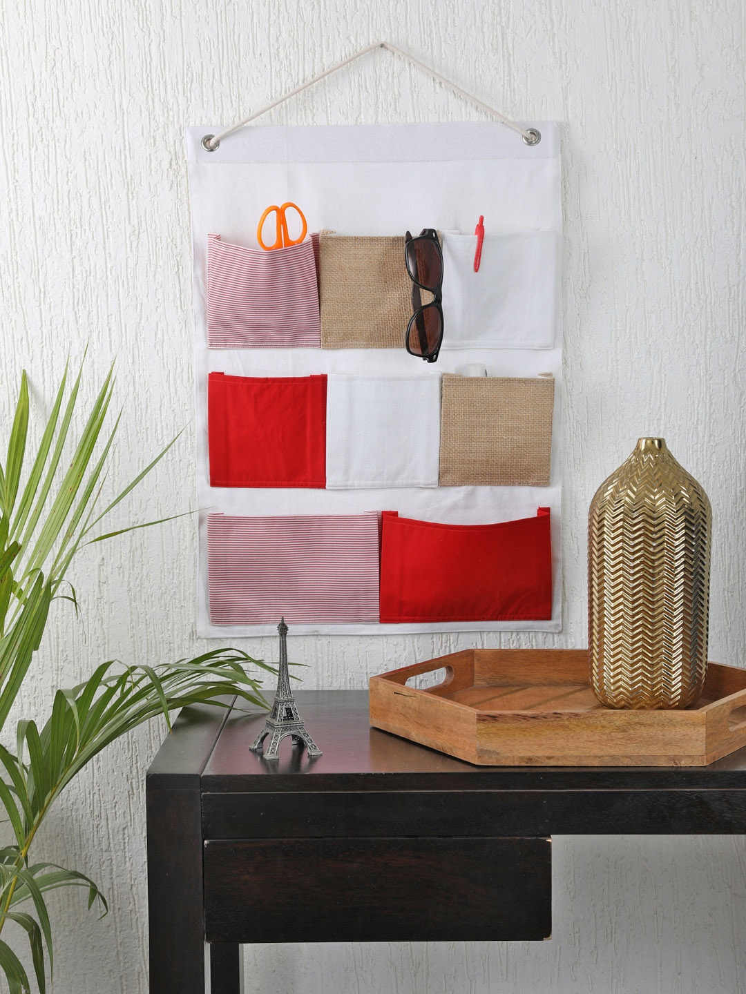 

My Gift Booth White & Red Solid Multi-Utility Wall Hanging Organiser