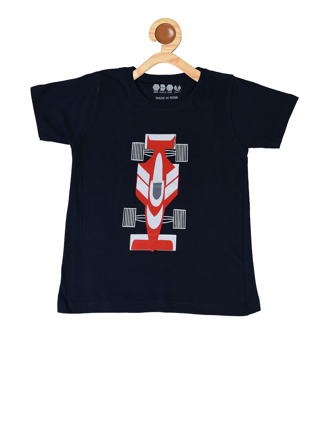 

OBOW Boys Navy Blue Red Printed Round Neck Pure Cotton T-shirt