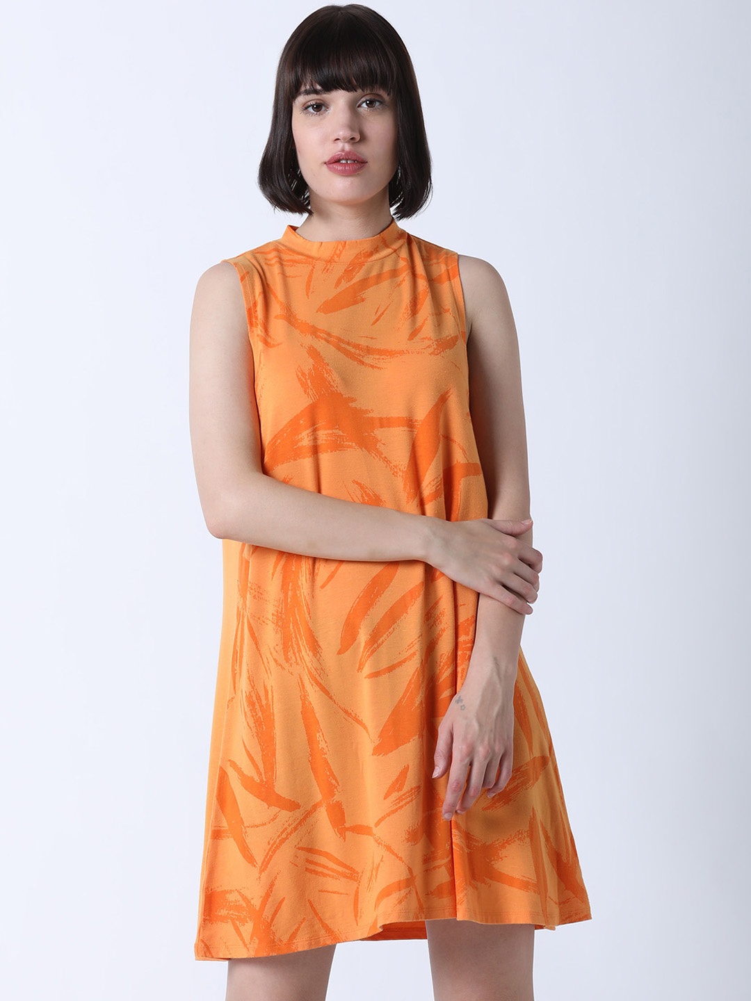 

Huetrap Women Orange Printed T-shirt Dress