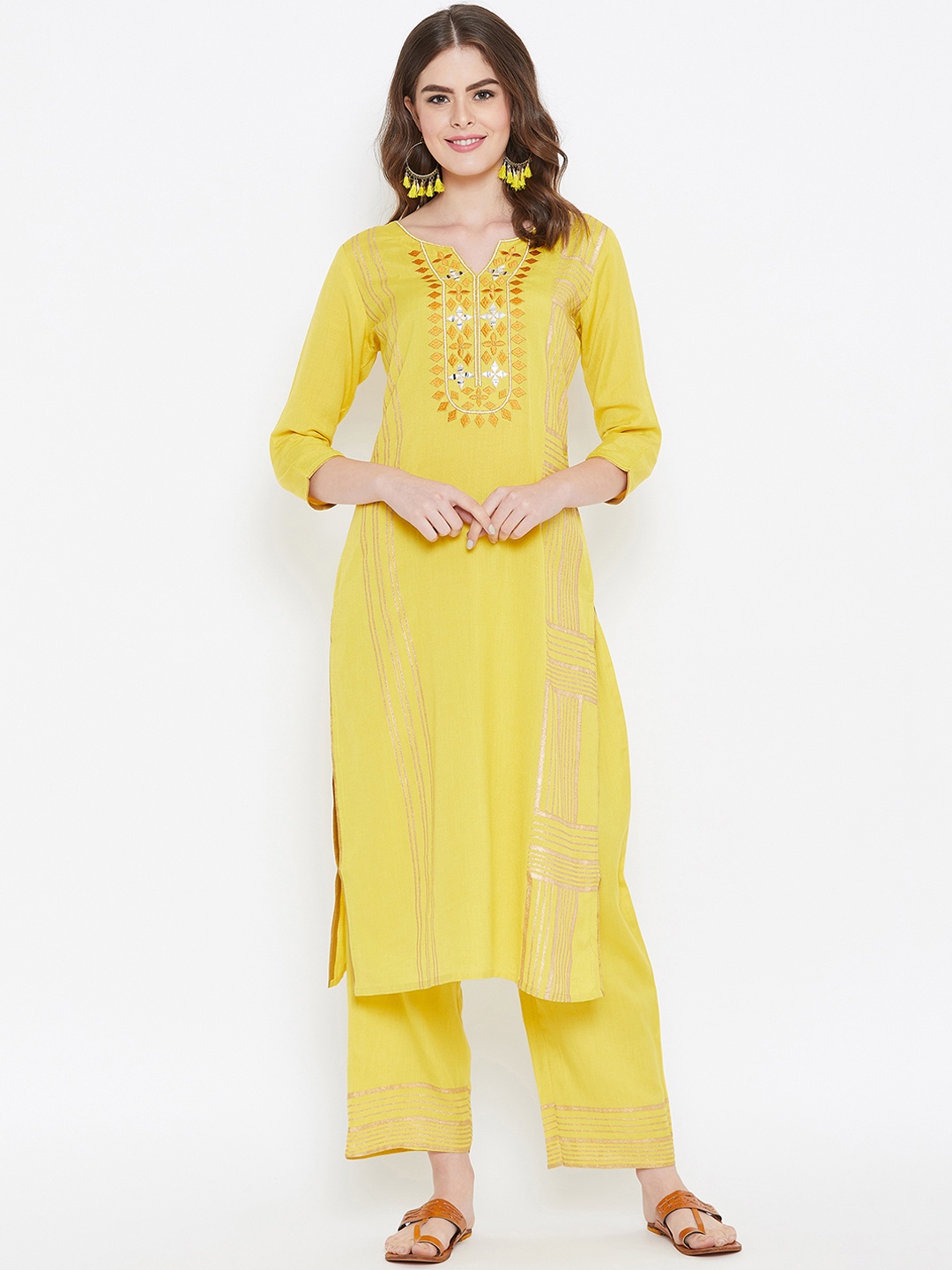 

Prakhya Women Yellow Embroidered Kurta with Trousers