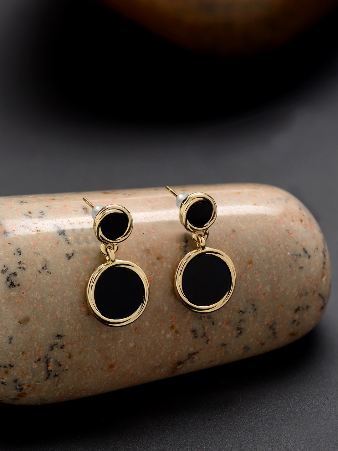 

E2O Gold-Plated & Black Contemporary Drop Earrings