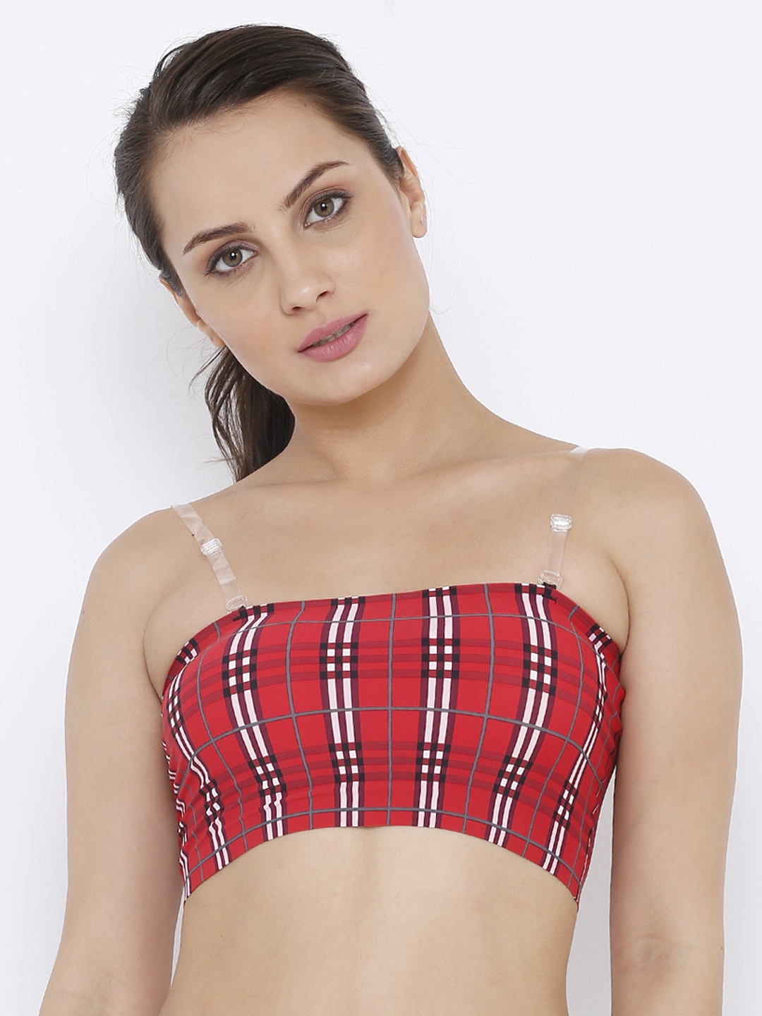 

Pretty Awesome Red & White Checked Non-Wired Lightly Padded Bandeau Bra