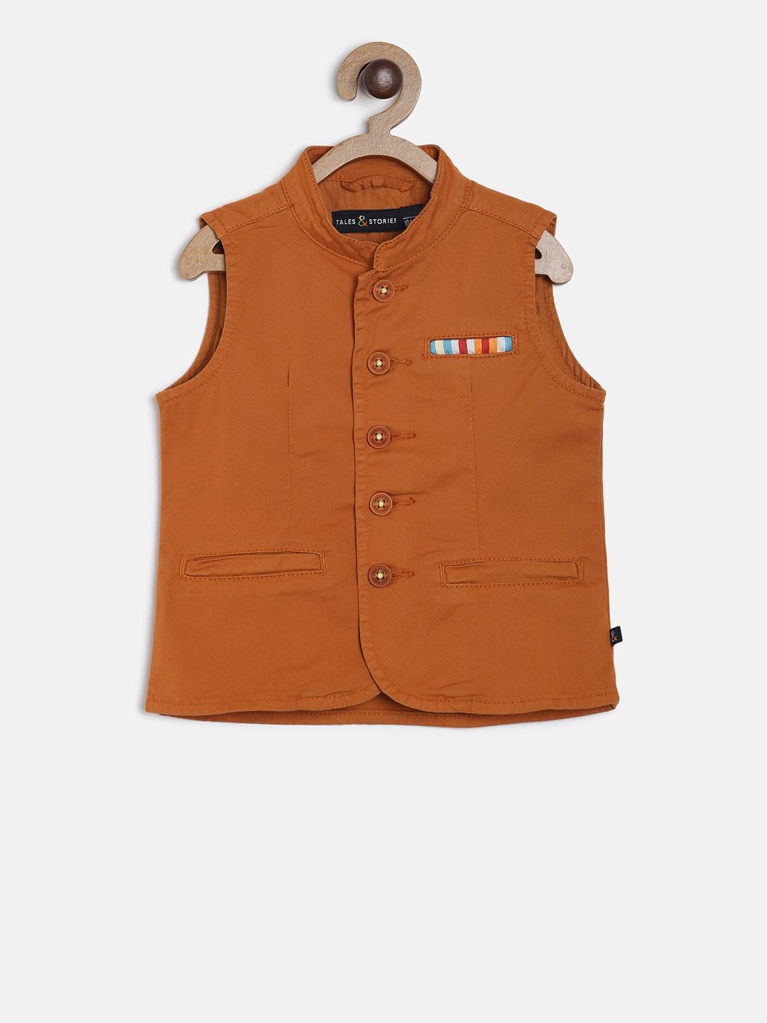 

Tales & Stories Boys Rust Brown Solid Regular Fit Pure Cotton Waistcoat