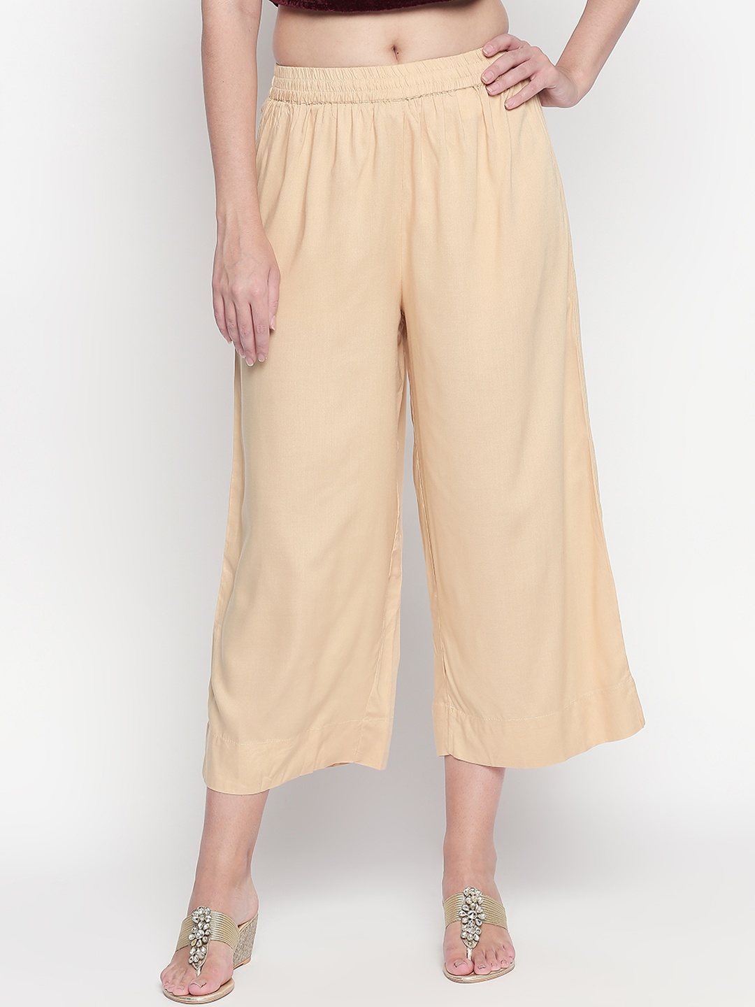 

RANGMANCH BY PANTALOONS Women Gold-Toned Straight Fit Solid Parallel Trousers