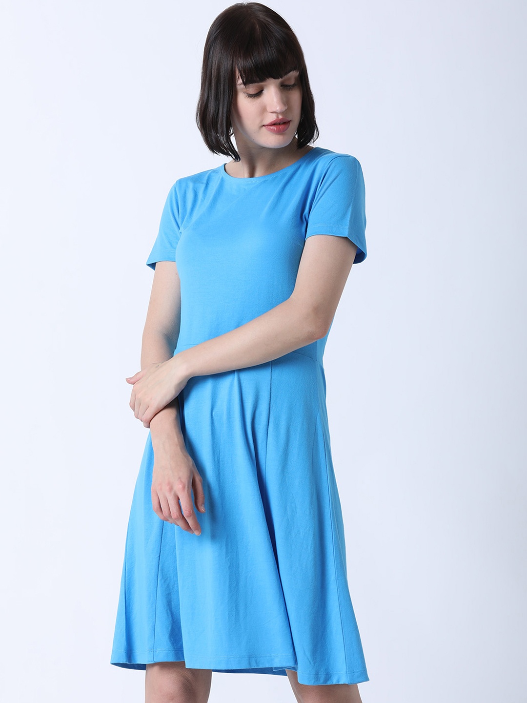 

Huetrap Women Turquoise Blue Solid T-shirt Dress