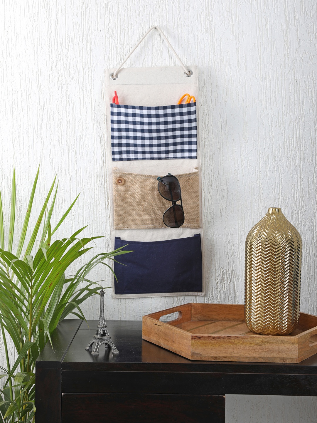 

My Gift Booth Cream-Coloured & Blue Multi-Utility Wall Hanging Organiser