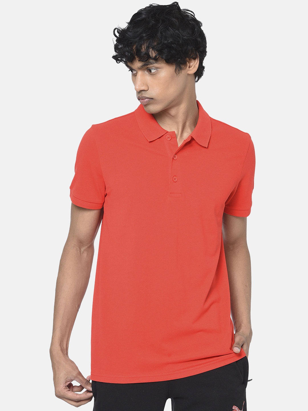 Puma Men Red Solid Polo Collar T-shirt