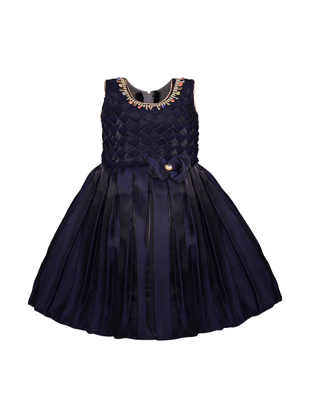 

Wish Karo Girls Navy Blue Solid Fit and Flare Dress