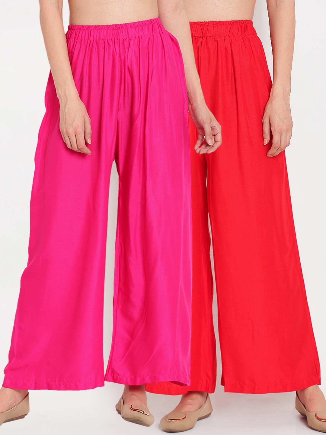 

TAG 7 Women Pack of 2 Solid Wide Leg Palazzos, Pink