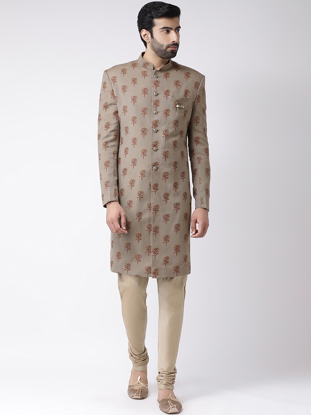 

KISAH Men Taupe & Beige Printed Indowestern Sherwani