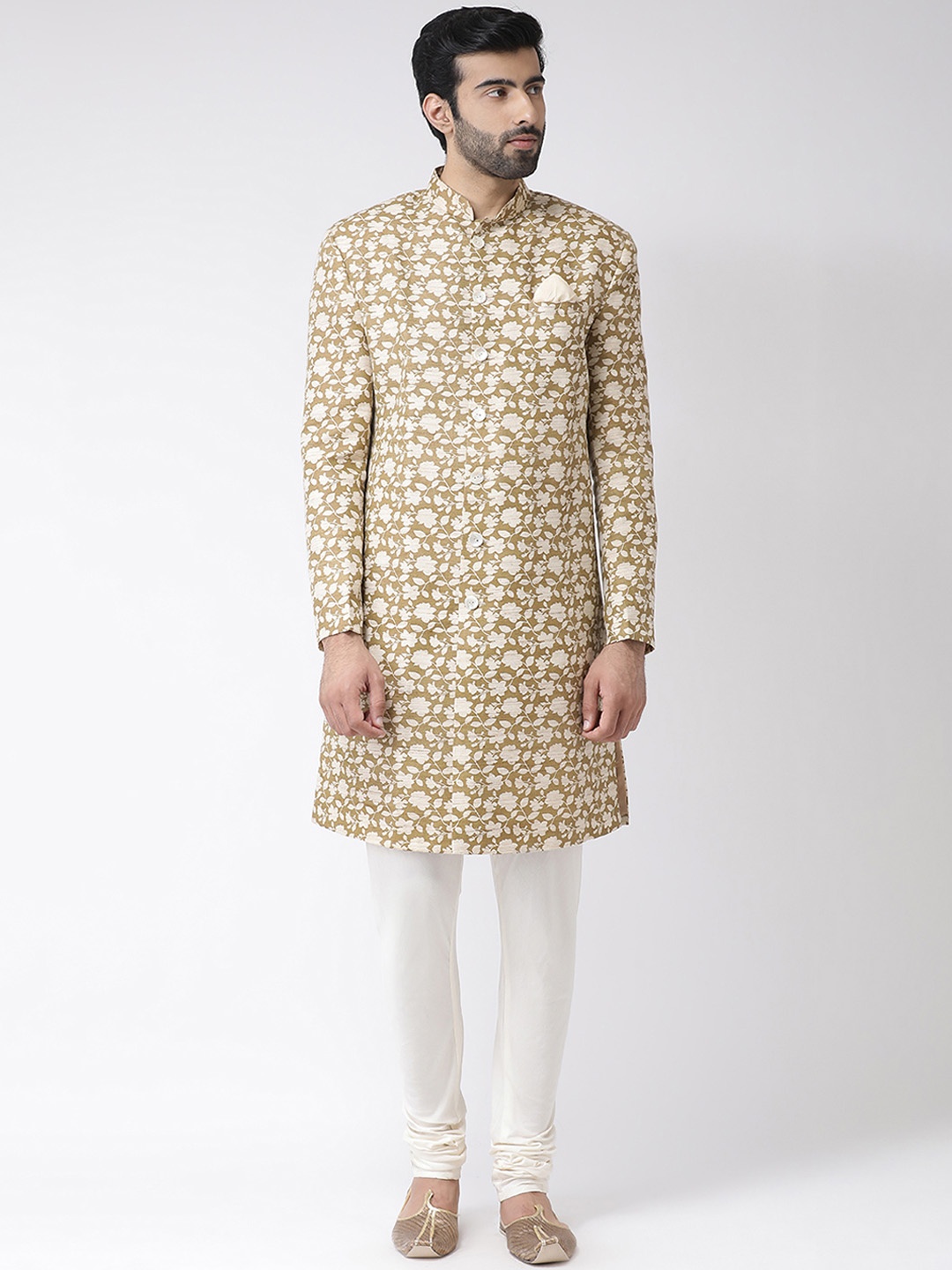 

KISAH Men Beige & Off-White Printed Indowestern Sherwani & Churidar