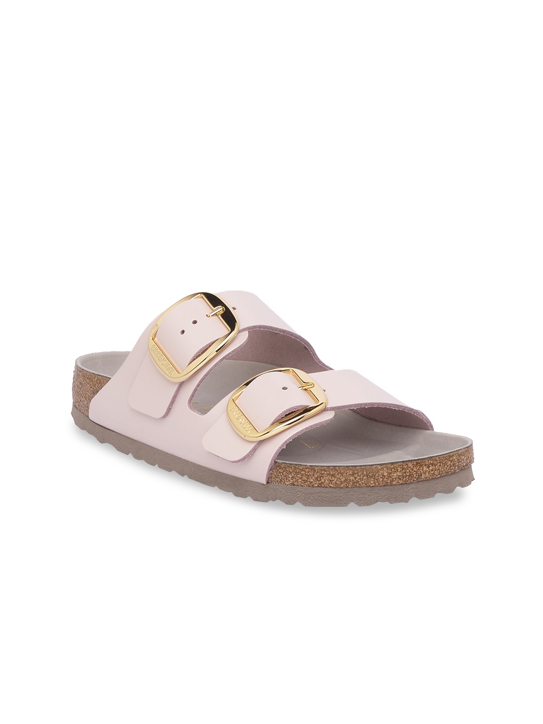 

Birkenstock Women Pink Leather Arizona Big Buckle Narrow Width Flats