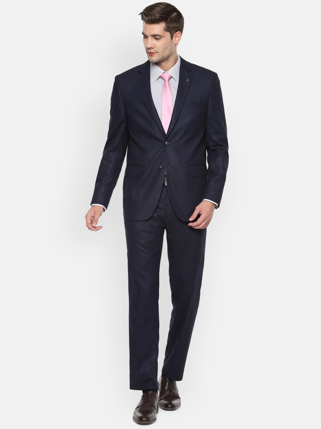 

Van Heusen Men Navy Blue Self-Design Single-Breasted Slim-Fit Formal Suit