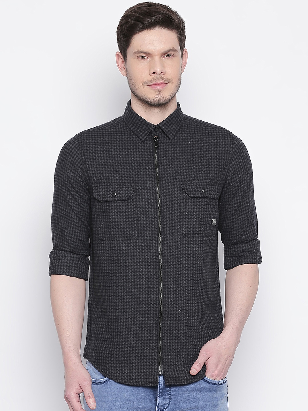 

Mufti Men Charcoal Slim Fit Printed Casual Shirt