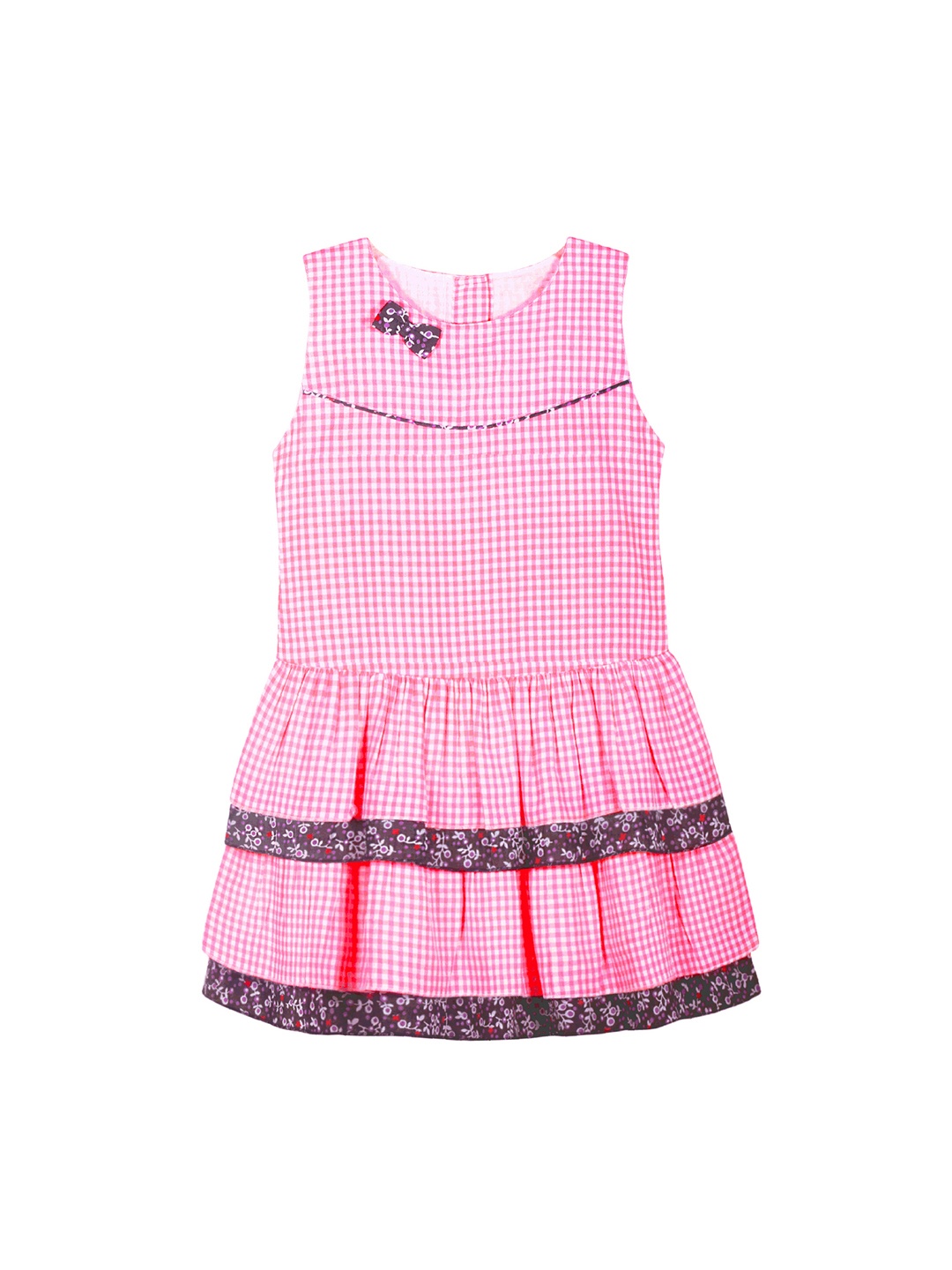 

CACA CINA Girls Pink & White Checked Layered Fit and Flare Dress