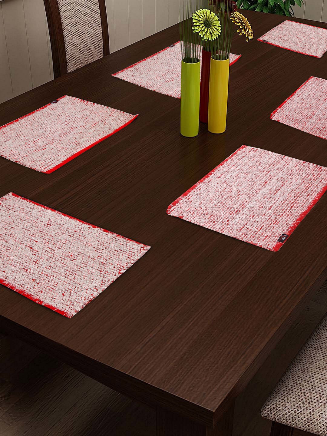 

KLOTTHE Red & White Set of 6 Geometric Patterned Table Placemats