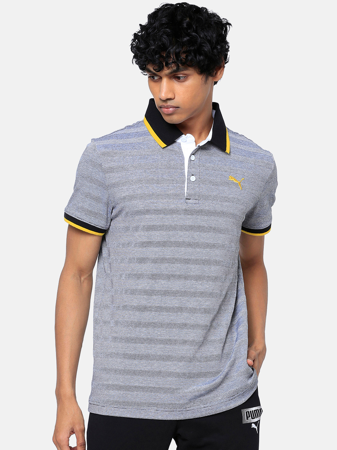 

Puma Men Grey Self Design Jacquard Polo 1 T-shirt