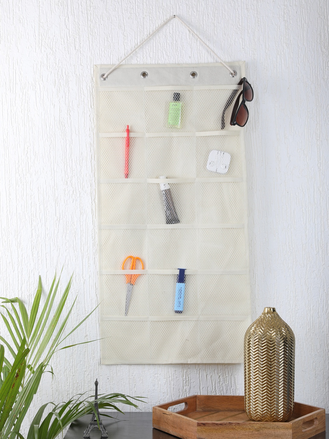 

My Gift Booth Cream-Coloured Solid Multi-Utility Wall Hanging Organiser