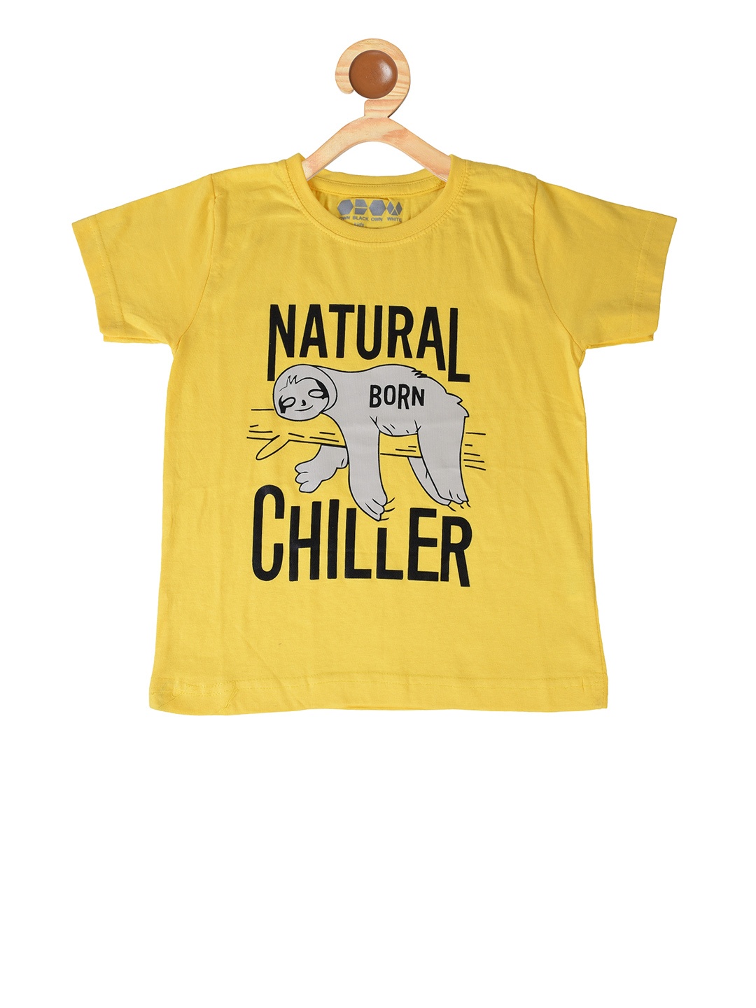 

OBOW Boys Yellow Grey Printed Round Neck Pure Cotton T-shirt