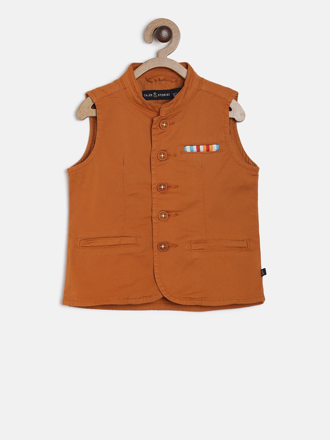

Tales & Stories Boys Rust Brown Solid Regular Fit Pure Cotton Waistcoat