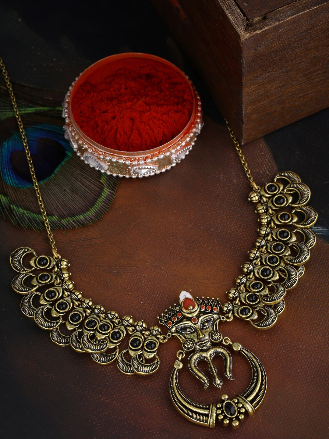 

Studio Voylla Black & Red Gold-Plated Stone -Studded Handcrafted Necklace