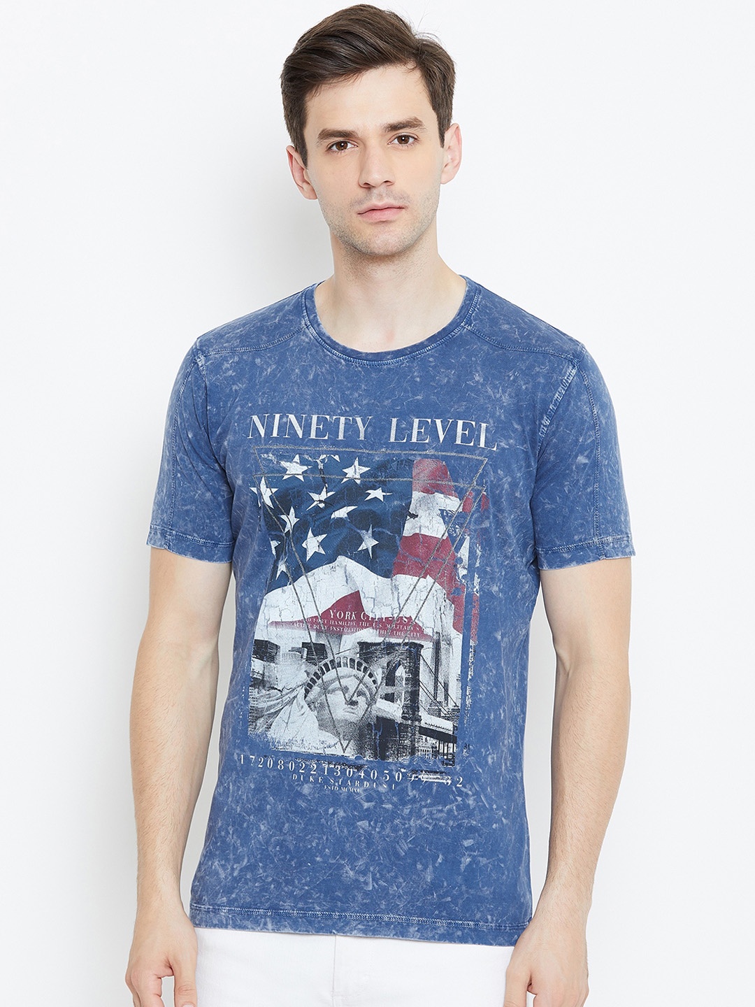 

Duke Men Blue Printed Round Neck T-shirt