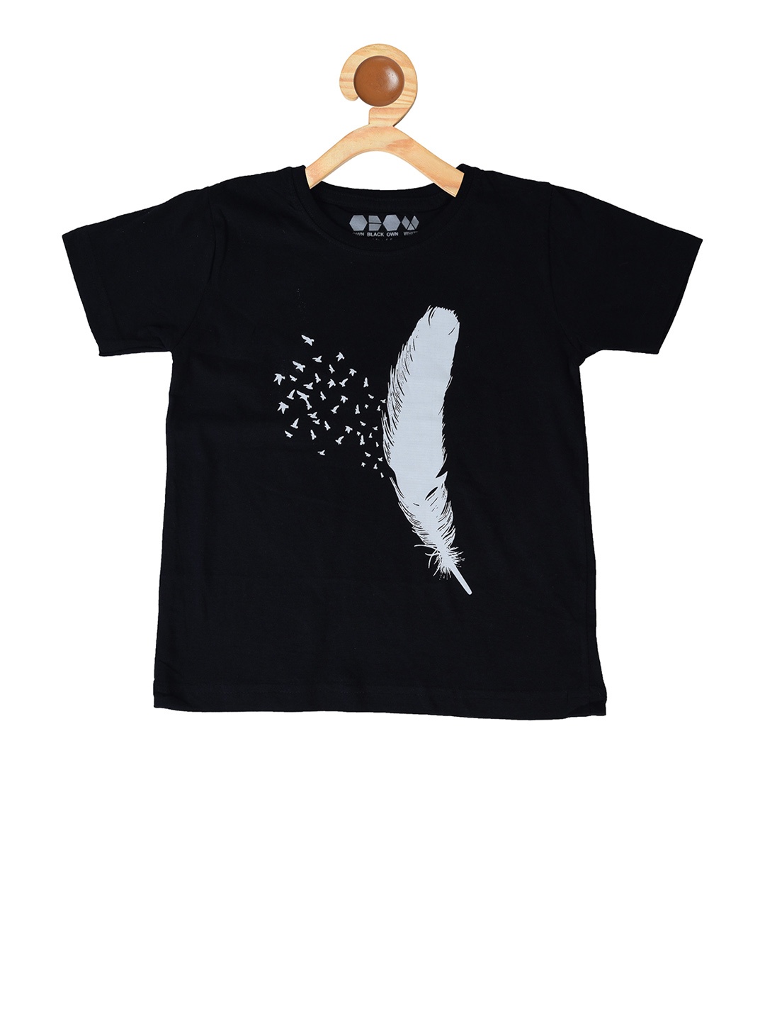 

OBOW Boys Black Printed Round Neck Pure Cotton T-shirt