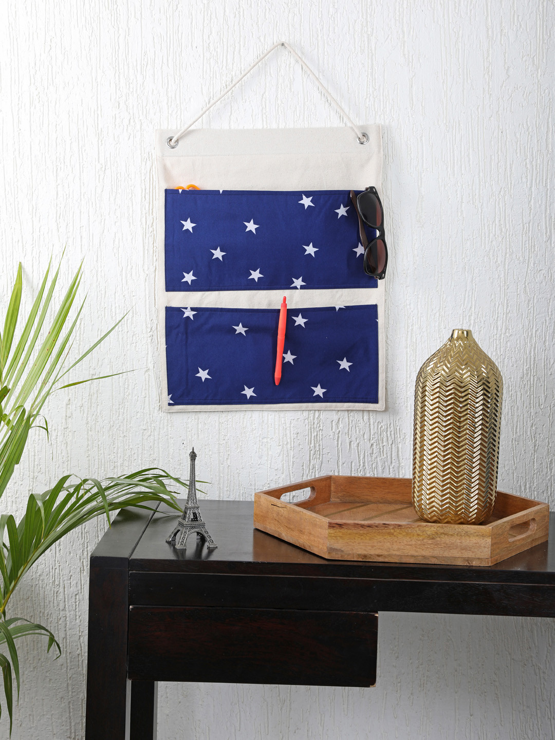

My Gift Booth Navy Blue & White Printed Multi-Utility Wall Hanging Organiser