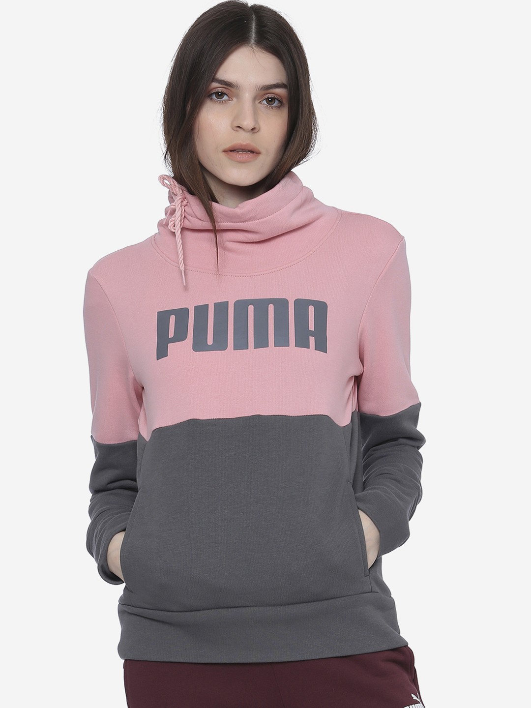 

Puma Women Rose & Grey Colourblocked CB Cowl Neck Sweatshirt