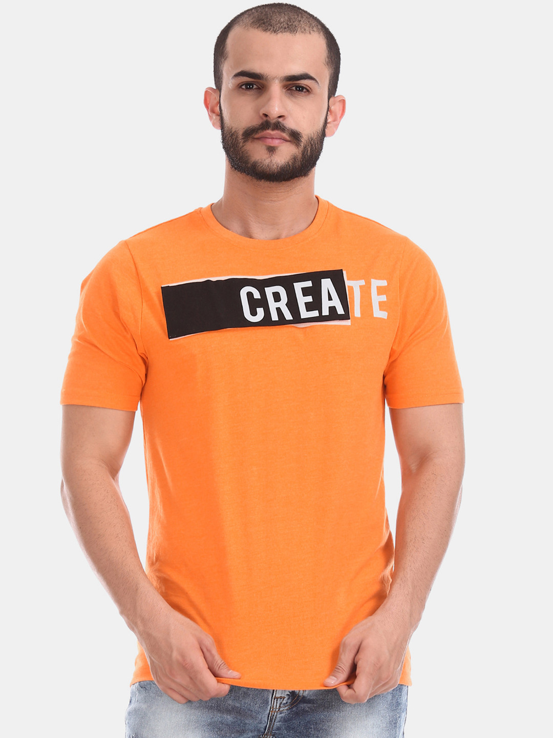

Colt Men Orange Printed Round Neck T-shirt