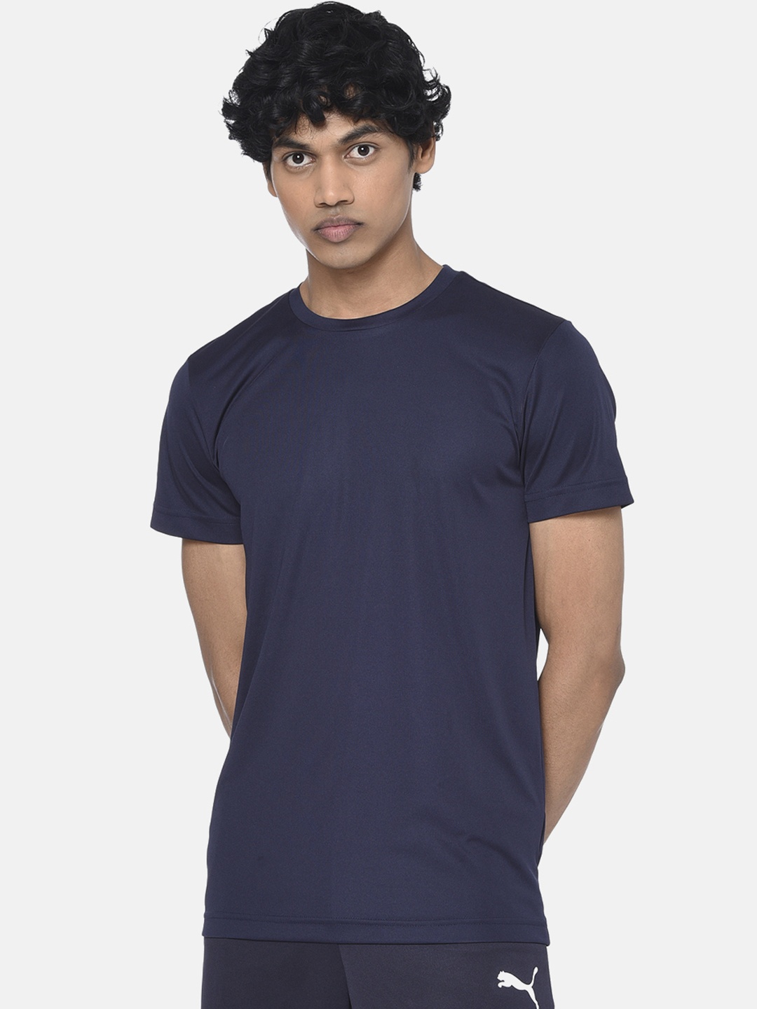 Puma Men Navy Blue Solid Round Neck T-shirt