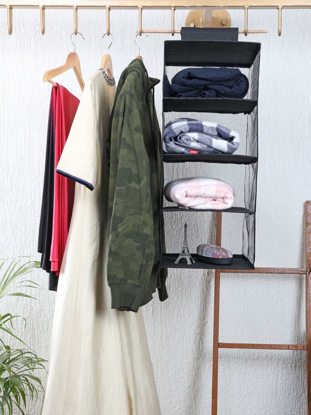 

My Gift Booth Black Solid Foldable Mesh Wardrobe Organiser