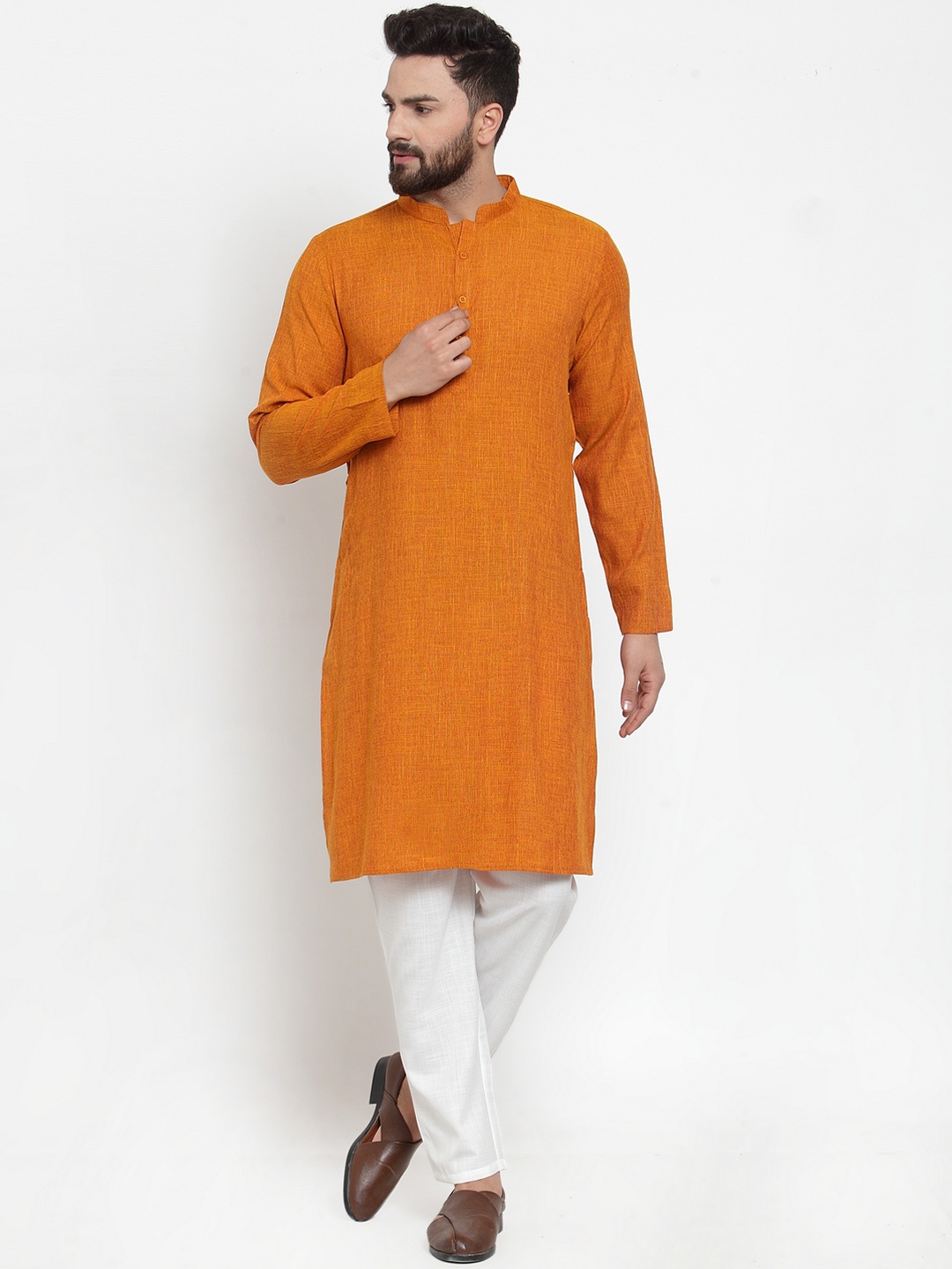 

Molly & Michel Men Orange Solid Straight Kurta