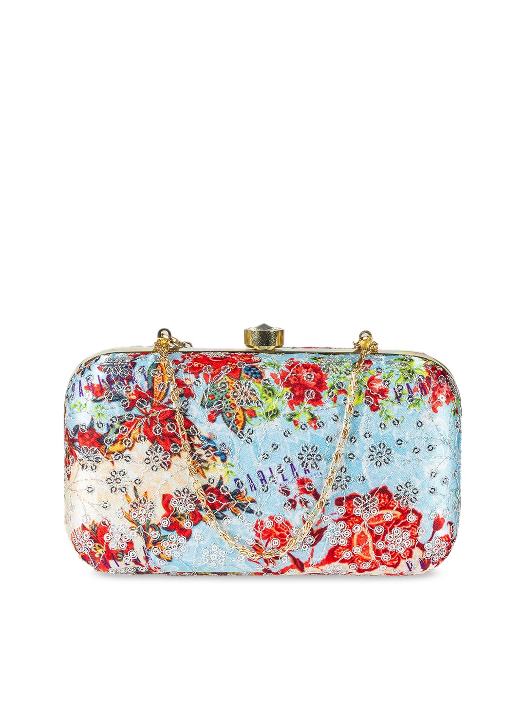 

PARIZAAT BY SHADAB KHAN Turquoise Blue & Red Embroidered Clutch