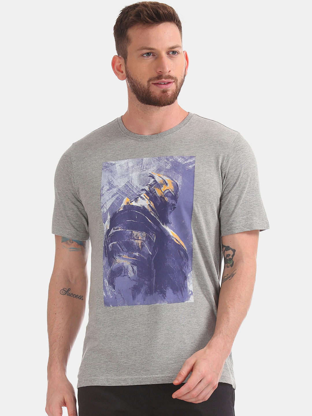 

Colt Men Grey Blue Printed Round Neck Pure Cotton T-shirt