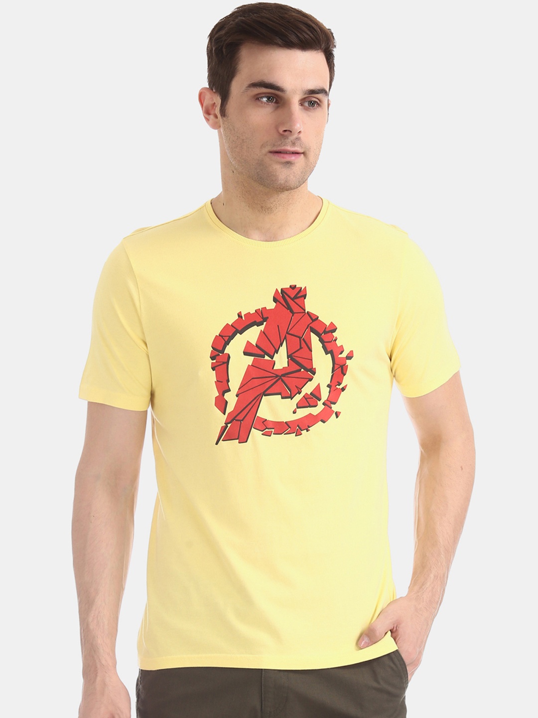 

Colt Men Yellow Avengers Printed Round Neck Pure Cotton T-shirt